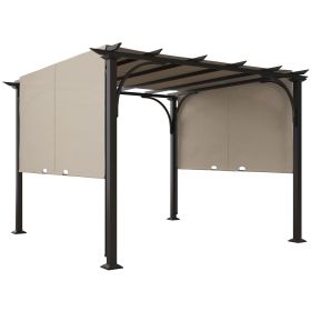 Outsunny Steel Patio Pergola 10x10 with Retractable Canopy Backyard Shade Beige