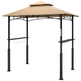 Outsunny 8' x 5' Outdoor Grill Gazebo, Barbecue Gazebo Shelter with LED Light, 2 Side Shelves, Hooks, Bottle Opener, Dark Brown