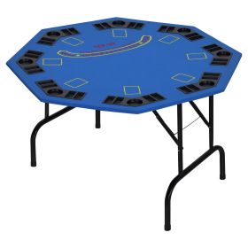 Soozier Poker Table Foldable, 47" Octagon Blackjack Poker Game Table for 8 Players with Cup Holders, Blue Felt