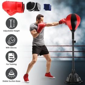 Punching Bag with Stand Free Standing Boxing Ball for Adults 43.3-63in Height Adjustable Boxing Bag with Gloves Wrist Sleeves Stable Suction Base