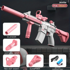 M416 Electric Water Gun - Powerful Water Soaker With External Water Bottle Connection - Up To 20 FT Long Range Automatic Toy For Kids & Adults - (Color: Pink)